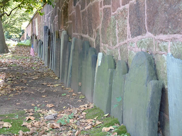 Grove Steet Cemetery, Old Grave Markers Along Back Wall