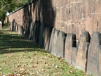 Grove Steet Cemetery, Old Grave Markers Along Back Wall (103kb)