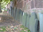Grove Steet Cemetery, Old Grave Markers Along Back Wall (84kb)